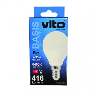 ΛΑΜΠΑ LED BASIS ΣΦΑΙΡΙΚΗ G45 E14 5W 416Lm 6400K VITO ΛΑΜΠΑ LED BASIS ΣΦΑΙΡΙΚΗ G45 E14 5W 416Lm 6400K VITO